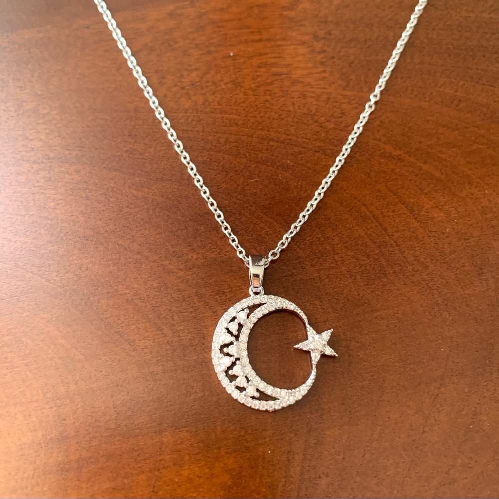 crescent moon star pendant rhinestone necklace